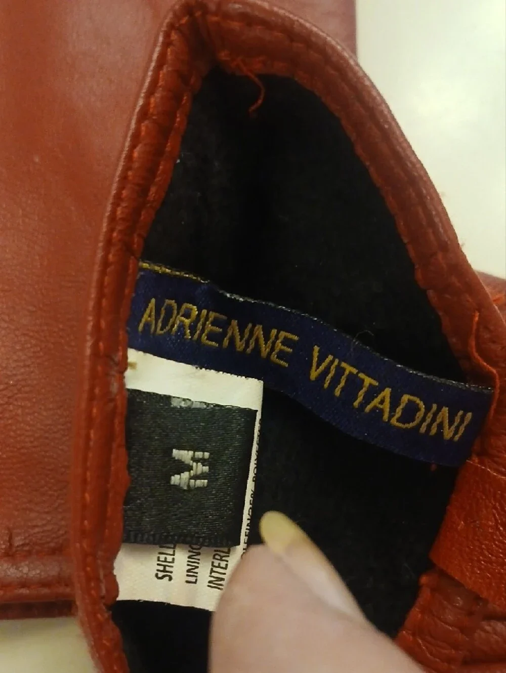 Adrienne Vittadini Brick Red Leather Gloves with Gold Logo Tag Size M